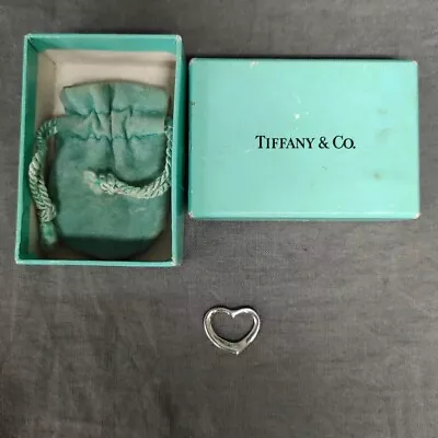 Tiffany & Co Sterling Silver Elsa Peretti Open Heart 22mm Pendant Necklace Top  • $58