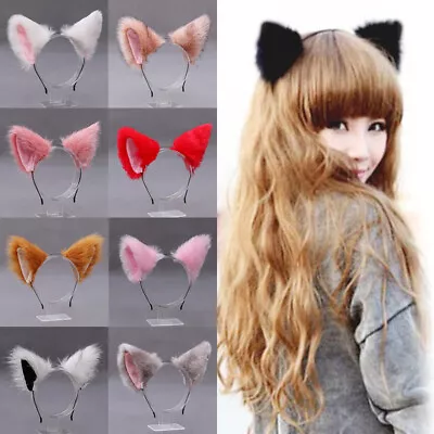 Cat Fox Ears Headband Costume Fur Anime Neko Cosplay Party Halloween Hair Bands • $9.79