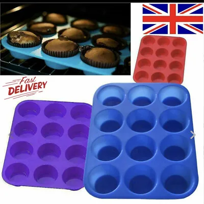 12 Silicone Large Muffin Yorkshire Pudding Mould Bakeware Cup Cake Baking Tray • £5.49