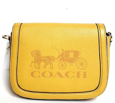 Coach Horse And Carriage Saddle Bag Gold Ochre Vintage Mauve Pebbled Leather NWT • $149