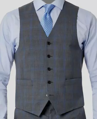 Lauren Ralph Lauren Men's Medium Wool Stretch Suit Vest Grey Blue Plaid • $8.08