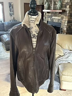 Andrew Marc Marc New York Leather Jacket Sherpa Collar Zipper Sz L • $3.25