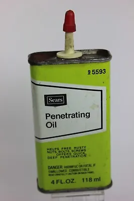 Vintage 1960s SEARS Penetrating Oil 4oz Metal Tin Oil Can 1/2 Full • $24.95