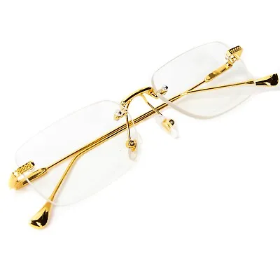 Vintage Gold Frame Rimless Luxury Men's Hip Hop Clear Lens Retro Fashion Glasses • $15.99