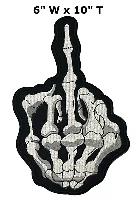 LARGE BIG 10  Middle Finger Skeleton Skull Bone Embroidered Patch Iron On Sew On • $14.97