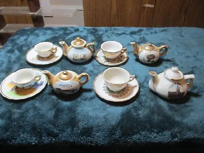 Lot Of (4) Souvenir Porcelain Miniature Tea Pots & Cups & Saucers Gold Trimmed • $19.99
