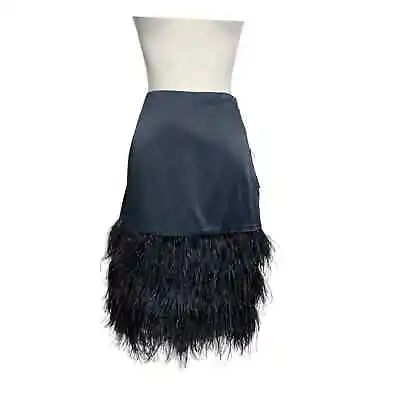 WORTH Black Ostrich Feather Fiona Skirt Size 6 • $173.25