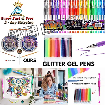 48 Pcs Gel Pens Metallic Neon Glitter Pastel Smooth Point For Coloring Books • $15.74