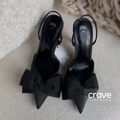 ZARA Black Bow Trim Heeled Shoes : 3235/210 : ALL SIZES • $49.99