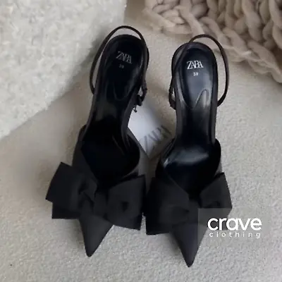 ZARA Black Bow Trim Heeled Shoes : 3235/210 [UK BUYERS_GET IT FASTER] • $49.99
