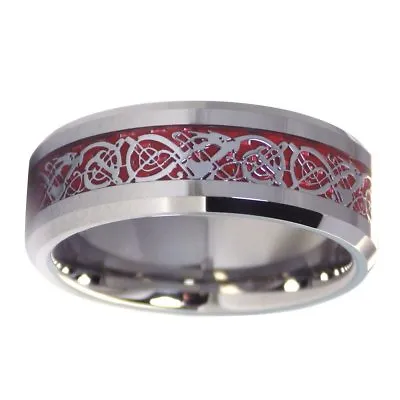 Tungsten Fire Red Celtic Dragon Ring Mens Womens Wedding Band 8mm Size 6-17 • $19.99