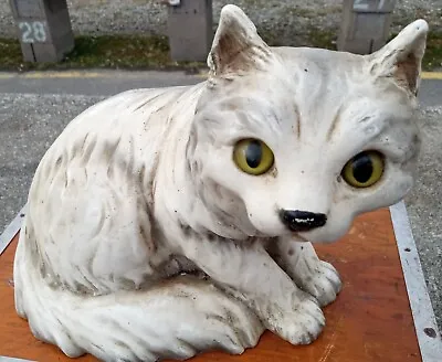 Vintage 1986 Universal Statuary Chalkware White Cat.Glass Eyes • $39.95