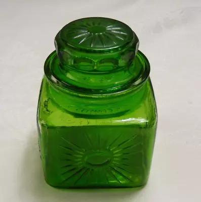 Vintage Green Glass Cannister Cotton Ball Jar W/Lid • $24.99