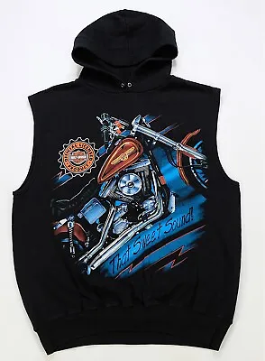 Rare VTG HARLEY DAVIDSON Motorcycles Sweet Sound Vest Hoodie Sweatshirt 90s XL • $49.99