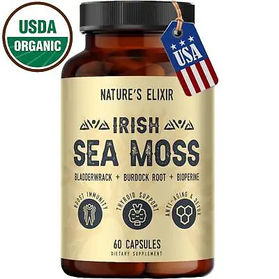 USDA Organic Sea Moss Capsules - Pure Irish Sea Moss Bladderwrack Burdock Root • $29
