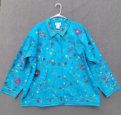 Quaker Factory 2X Blue Beaded Embroidered Jacket **Read** • $24.99