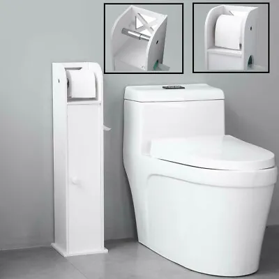 £17.99 • Buy White Wood Free Standing Toilet Paper Roll Holder Bathroom Storage Cabinet