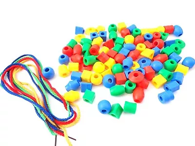 60 Counting & Sorting Beads - 4 Threading Laces - Maths Education Early Learning • £6.45