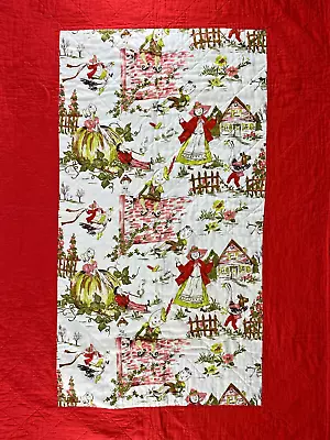 Vintage Nursery Rhymes Baby Crib Blanket Handmade Quilted Red Border 51  X 34  • $24.98