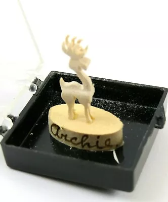 Ultra Miniature Carved Wood Deer Buck Figurine Engraved  Archie 2004  • $13.35