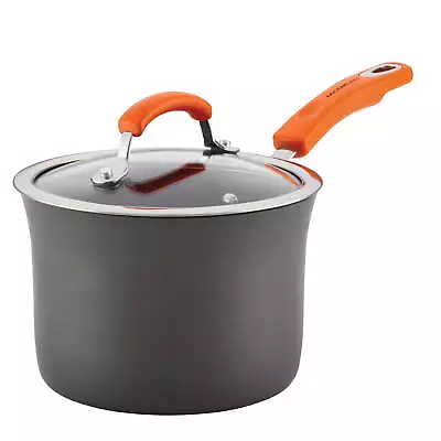 Rachael Ray Hard Aluminum Nonstick 3 Quart Saucepan Gray With Orange Handle • $35.71