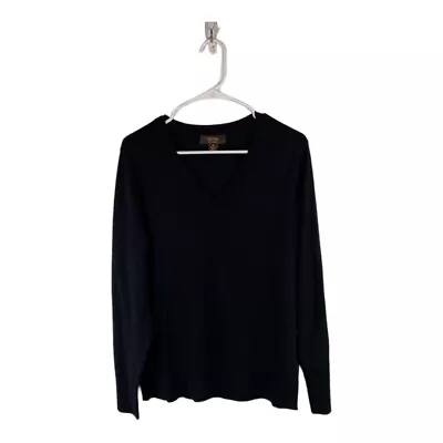 Victor Alfaro Sz XL Fine 100% Wool Sweater Black V-Neck Pullover Lightweight • $24.95