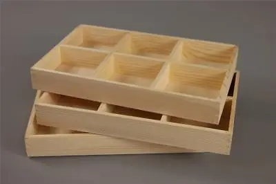 £8.99 • Buy Wooden Tray Box 6 Compartment Display Storage Section Jewellery Keepsake