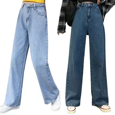 Women Ladies Casual Wide Leg Jeans High Waist DenimTrousers Straight Leg Pants/Й • $21.43