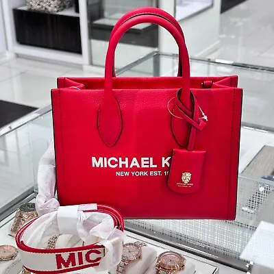 Michael Kors Mirella Small Shopper Tote Crossbody Leather Bag Bright Red • $129.95