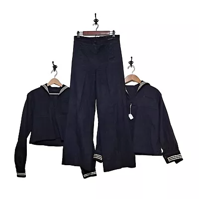 Vintage WWII US Navy Sailor Uniform Men 3pc Wool Set Classic Pants Jacket Anchor • £144.76