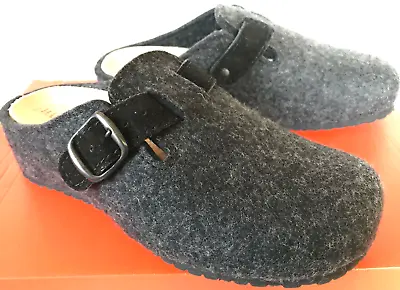 Haflinger Berta Buckle Clog Grizzly Wool Slip-On Slides Mule Shoes Women's 6.5 • $69.98