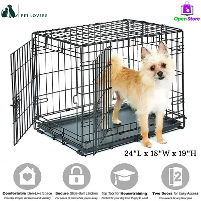 $68.18 • Buy New Dog Crate Kennel 24  Folding Pet Cage Metal With 2 Doors & Tray S M L XL XXL