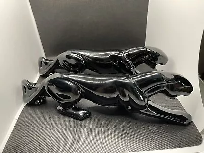 Vtg Royal Haegar 2 Black Panthers Prowling Ceramic Figure Sculpture Pottery 13” • $44