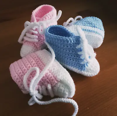 Handmade Baby High Top Converse Trainers 0-6 Months Pink Blue • £6