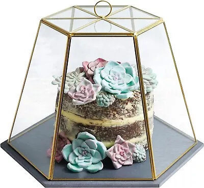 Artesà Geometric Glass Cake Dome Cheese Dome With Lid Slate Serving Board • £27.98