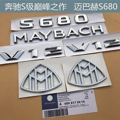 Chrome ABS   S680 + MAYBACH + V12   Emblem Auto Front Badge For Mercedes-Benz S • $49.99