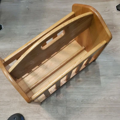 $10 • Buy Vintage Solid Blonde Oak Wood Magazine Rack - Mid Century Modern