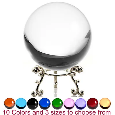 Crystal Ball Sphere For Feng Shui Meditation Decor With Silver Flower Stand • $16.95