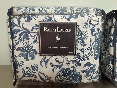 £263.65 • Buy Ralph Lauren ORLEON Lined Drapes New Old Stock 3 Pairs Avail Blue & White Cotton