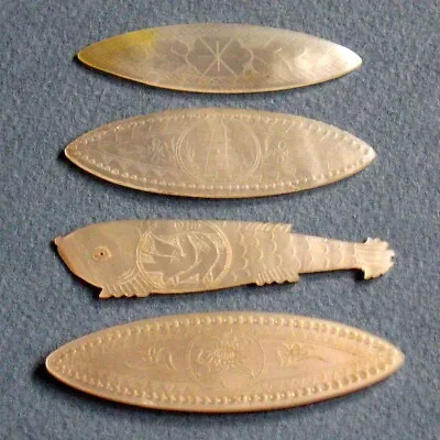 4 Antique Chinese Gaming Chip Engraved Mother-of-Pearl And One Fish • $24