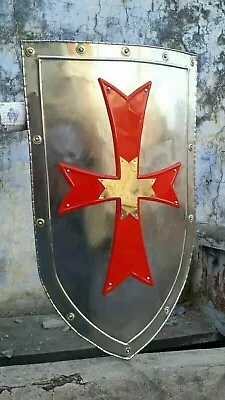 Templar Knight  Red Cross Medieval Shield Sca Larp Battle Ready Armor Shield. • $89.99