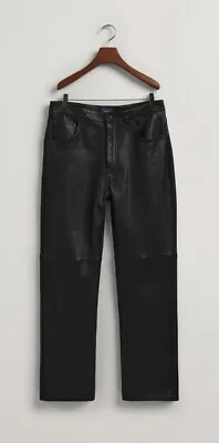  Rrp : £625 Gant Men's Thick Leather Jeans  / Biker Pants In Black .size L • $298.81