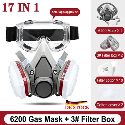 6200 17 IN 1 Half Face Gas Mask Chemical Paint Spray Vapor Respirator Reusable！！ • £8.99