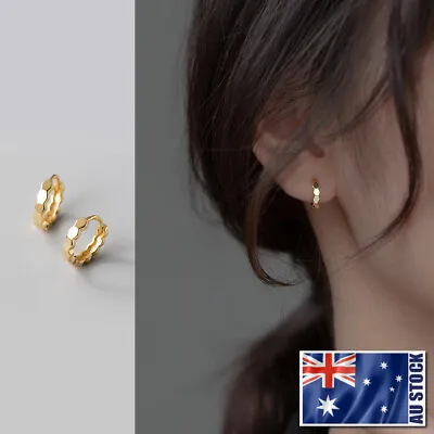$16.95 • Buy Genuine 925 Sterling Silver 10mm Hoop Ring Huggie Earrings Sleeper Ear Piercing