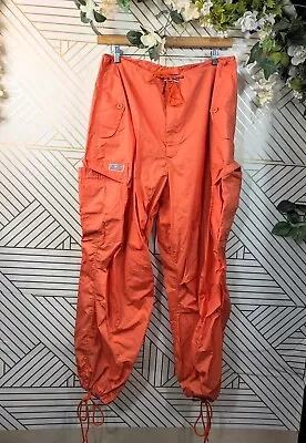 Vintage UFO Pants Men's Orange Parachute Cargo Hip Hop Dance Streetwear Y2K Sz L • $58.49