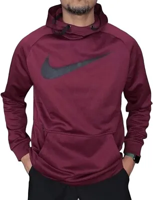 NEW Men's Nike Therma-Fit Large Burgundy Maroon Swoosh Hoodie Sweatshirt • $39.99