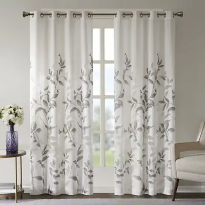 Madison Park Cecily Burnout Floral Curtain Panel In Grey 50 X95in • $29.95