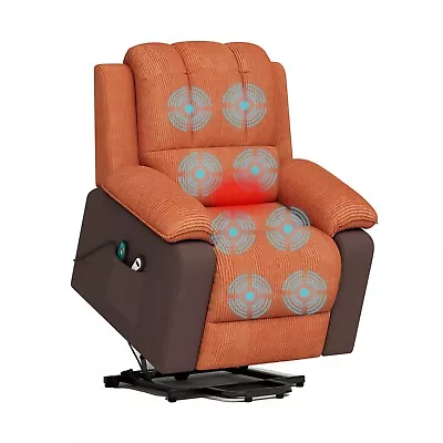 Electric Power Lift Sofa Elderly Heated Vibration Massage Recliner Chair Brown • $444.99