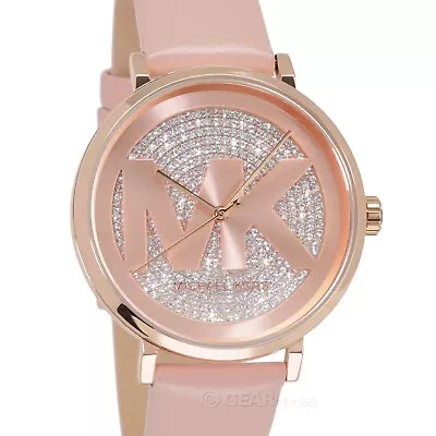 Michael Kors Womens Addyson Glitz Watch Rose Gold Pave MK Logo Dial Blush Pink • $113.81