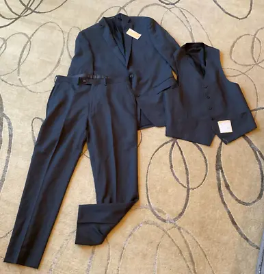 NWT Michael Kors 3 Pc Melange Birdseye Navy Suit Jacket 40L/ Pants 36 X 30 • $64.99